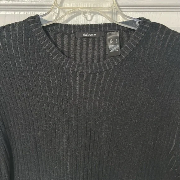 NWOT Claiborne Men’s Ribbed Black Crew Neck Sweater Size Large - Picture 4 of 8